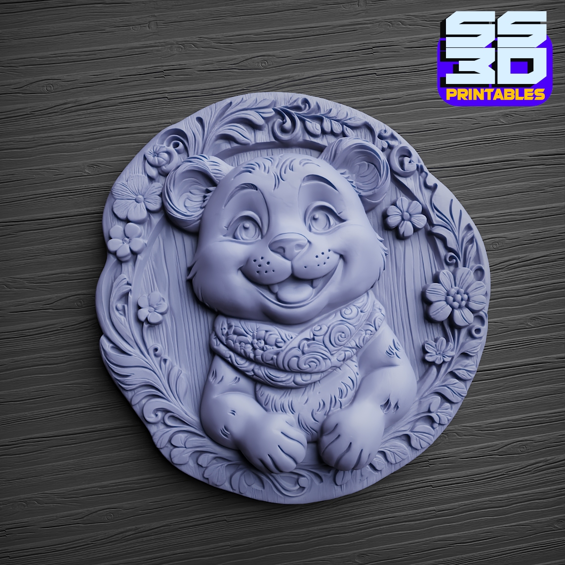 Bear Bas-Relief 3D Printable STL File – Decorative Art for CNC & 3D Printing