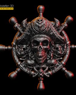 Pirate Skull Ship wheel Bas relief
