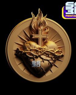 Sacred Heart with Cross – 3D Printable STL Design for CNC and 3D Printing