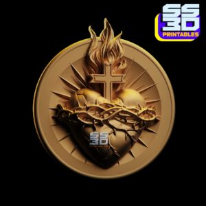 Sacred Heart with Cross – 3D Printable STL Design for CNC and 3D Printing