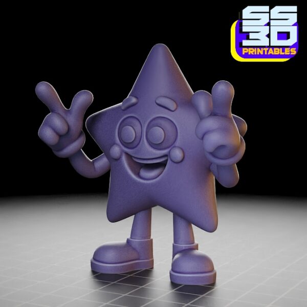 tar emoji, 3D printable star, cute star STL, cartoon star 3D model, fun emoji STL, star character 3D print, 3D printing decor, emoji figurine STL, peace sign star, kawaii star 3D model, STL for 3D printing, desk decor 3D print, fun 3D printable model, resin printable star, FDM friendly STL