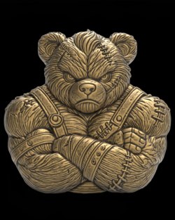Angry Teddy Bear Warrior 3D Bas-Relief Model for CNC and 3D Printing