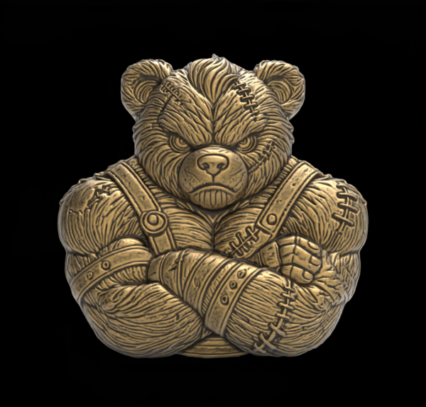 Angry Teddy Bear Warrior 3D Bas-Relief Model for CNC and 3D Printing