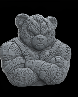 Angry Teddy Bear Warrior 3D Bas-Relief Model for CNC and 3D Printing