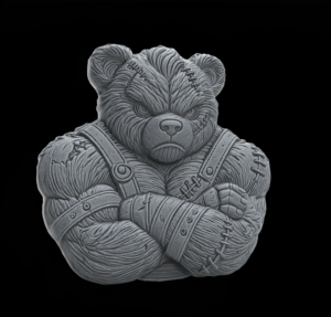 Angry Teddy Bear Warrior 3D Bas-Relief Model for CNC and 3D Printing - Image 2
