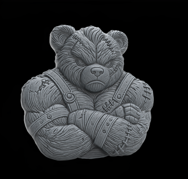 Angry Teddy Bear Warrior 3D Bas-Relief Model for CNC and 3D Printing - Image 2