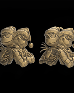 Jack Skellington and Grinch 3D Bas-Relief Model for CNC and 3D Printing