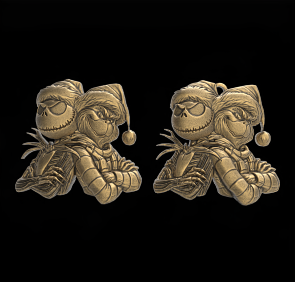 Jack Skellington and Grinch 3D Bas-Relief Model for CNC and 3D Printing