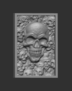 Skull Wall Panel 3D Bas-Relief Model for CNC and 3D Printing