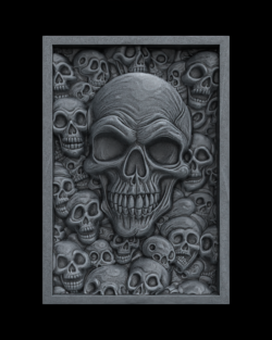 Skull Wall Panel 3D Bas-Relief Model for CNC and 3D Printing