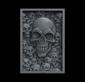 Skull Wall Panel 3D Bas-Relief Model for CNC and 3D Printing
