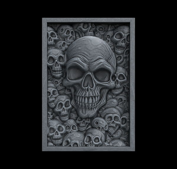 Skull Wall Panel 3D Bas-Relief Model for CNC and 3D Printing