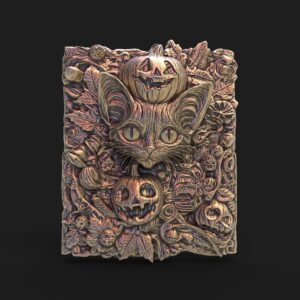 Halloween Cat & Pumpkin Bas-Relief 3D Model for CNC Carving