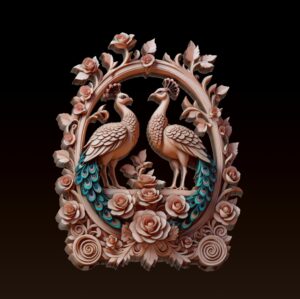 Peacock Floral Relief – 3D Printable & CNC STL - Image 2