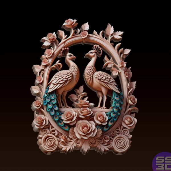 Peacock Floral Relief – 3D Printable & CNC STL - Image 2
