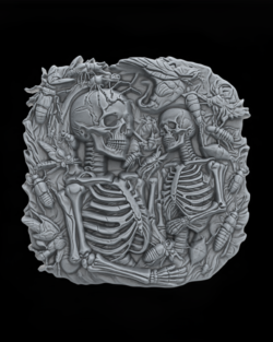 Skull Bas-Relief Artwork STL File for 3D Printing