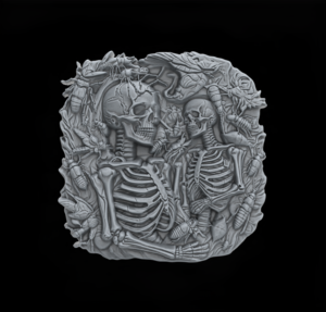 Skull Bas-Relief Artwork STL File for 3D Printing - Image 2