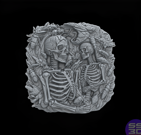 Skull Bas-Relief Artwork STL File for 3D Printing - Image 2