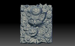 Halloween Cat & Pumpkin Bas-Relief 3D Model for CNC Carving - Image 2