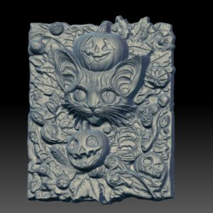 Halloween Cat & Pumpkin Bas-Relief 3D Model for CNC Carving