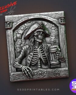 Pirate with beer Window bas relief  -Exclusive Stl