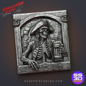 Pirate with beer Window bas relief  -Exclusive Stl
