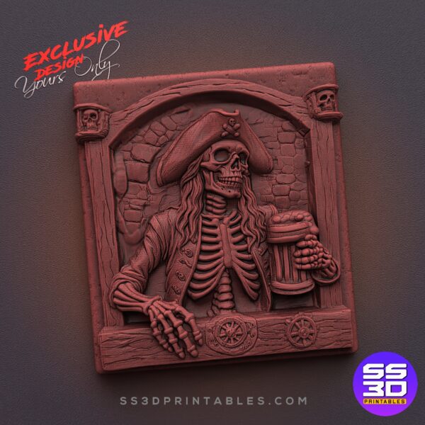 Pirate with beer Window bas relief  -Exclusive Stl - Image 3