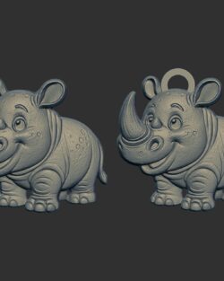 cartoon rhinocero keychain cnc model