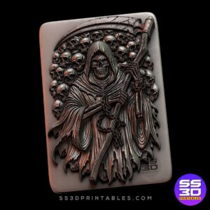 grimrealper, skullcrowdexclusive, darkfantasyart, basreliefsculpture, skeletonking, 3dstldesign, macabreart, gothicrelief, ravencompanion, handcraftedclaylook,