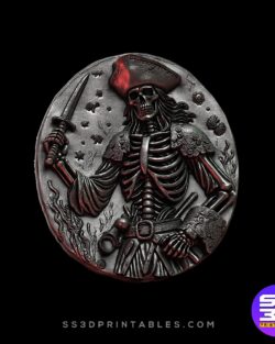 Pirate Skeleton with Sword – Bas Relief STL
