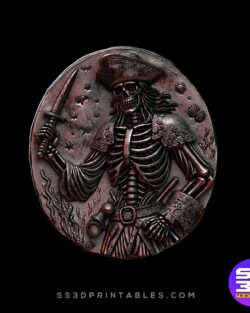 Pirate Skeleton with Sword – Bas Relief STL