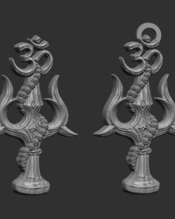 3dmodel and baserelife cnc model for Divine Lord Shiva Trishul with Damaru Symbol pentant 2