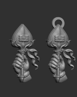 3D renders of a hand holding the Murugan Vel .