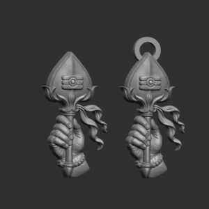 3D renders of a hand holding the Murugan Vel .