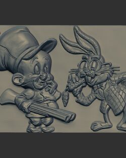 Bugs Bunny and Elmer Fudd 3D Relief Sculpture