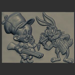 Bugs Bunny and Elmer Fudd 3D Relief Sculpture