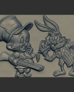 Bugs Bunny and Elmer Fudd 3D Relief Sculpture