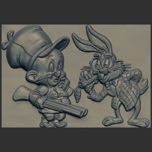 Bugs Bunny and Elmer Fudd 3D Relief Sculpture