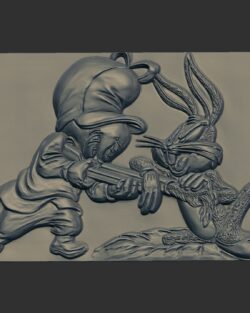 Bugs Bunny and Elmer Fudd 3D Relief Sculpture 3
