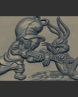 Bugs Bunny and Elmer Fudd 3D Relief Sculpture 3