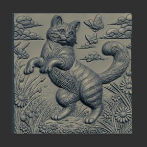 Cat and Butterflies Bas-Relief 3D Model