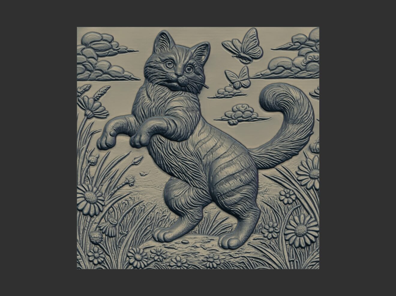 Cat Bas Cat and Butterflies Bas-Relief 3D Model - SS3DPRINTABLES