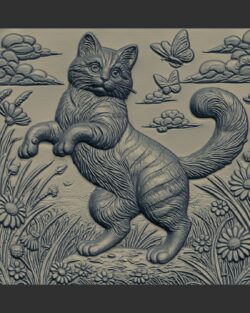 Cat and Butterflies Bas-Relief 3D Model