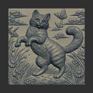Cat and Butterflies Bas-Relief 3D Model
