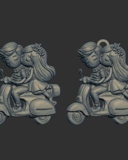 Cute Cartoon Couple Riding Scooter 3D Model