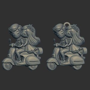 Cute Cartoon Couple Riding Scooter 3D Model
