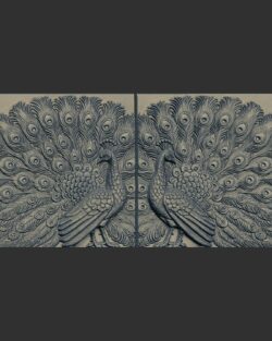 Elegant Carved Silver Peacock Duo Relief
