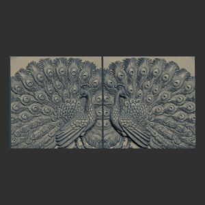 Elegant Carved Silver Peacock Duo Relief