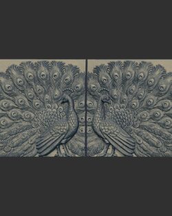 Elegant Carved Silver Peacock Duo Relief