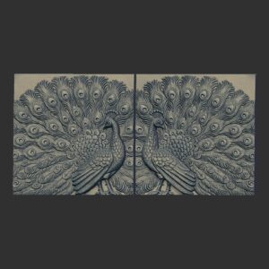 Elegant Carved Silver Peacock Duo Relief